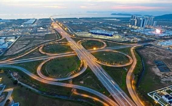 Aerial view of a road interchange in Batu Kawan